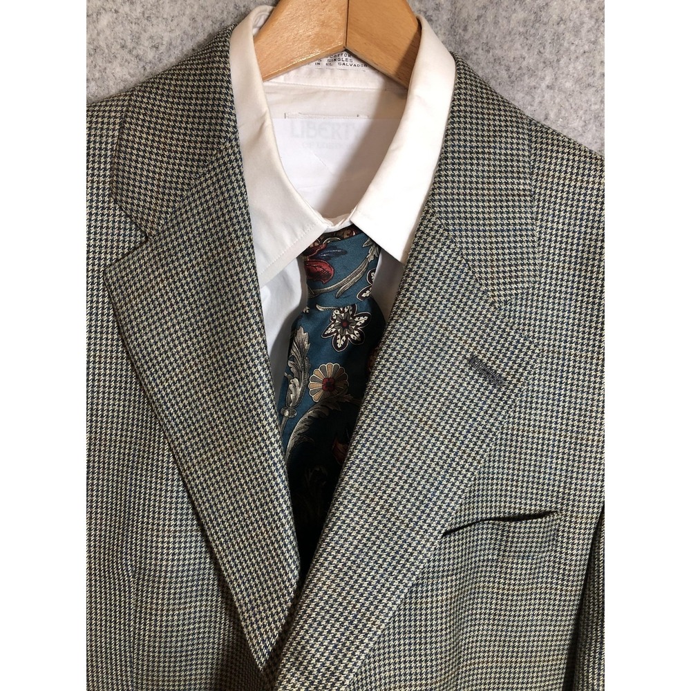Lauren Ralph Lauren Blazer 42R Gray Silk Wool Silk Houndstooth Tweed Sport Coat